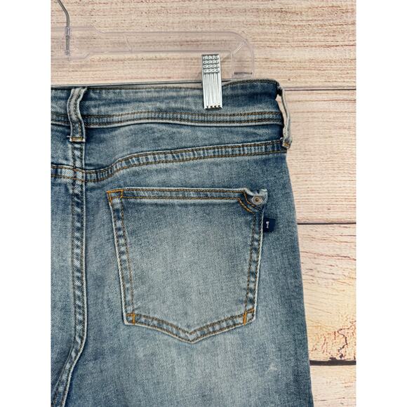 Pilcro Slim Boyfriend Crop Jeans Womens 26 Blue Medium Wash Ribbon Embroidered - Picture 4 of 13